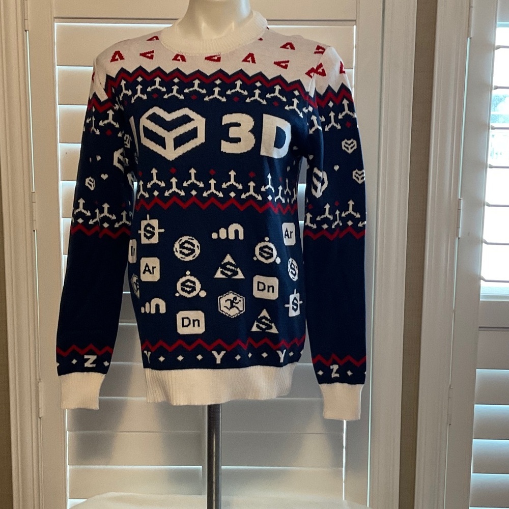 3D Graphic Men's Sweater - Navy and White